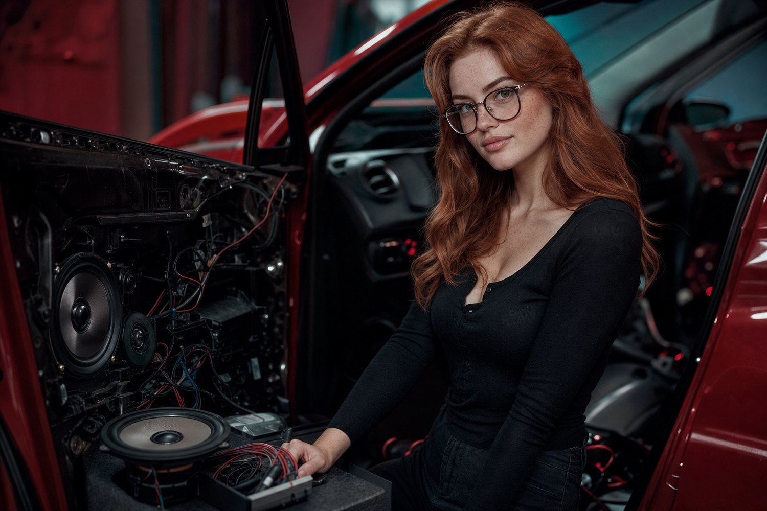 Консультант по автозвуку у двери автомобиля
